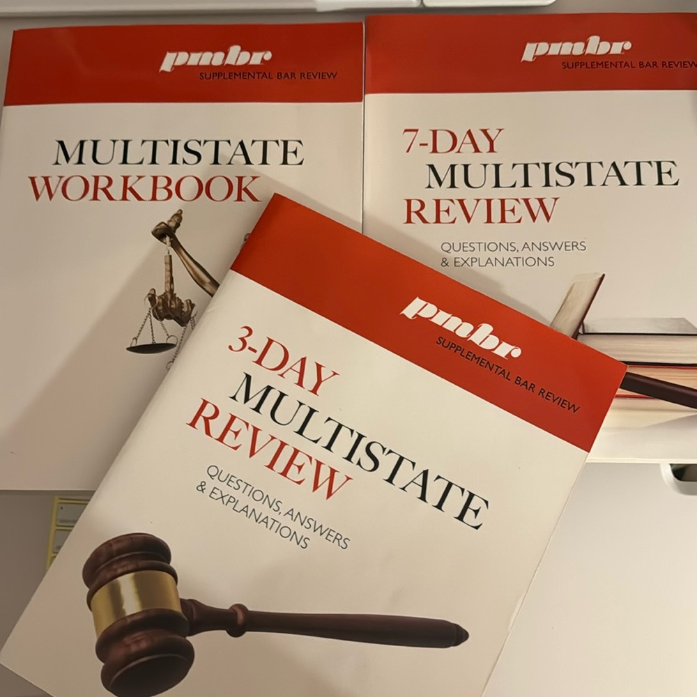 PMBR bar review workbook, multi step review 3 day and 7 day. Bar prep.